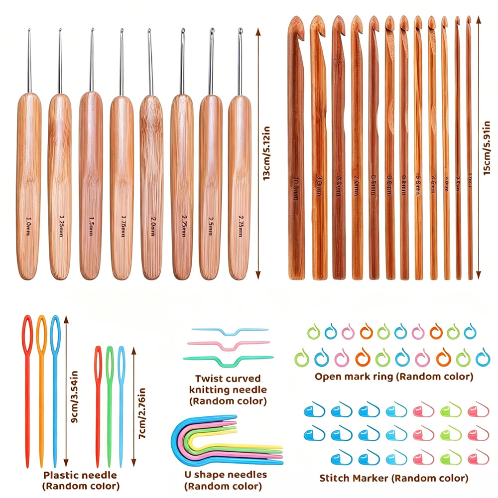 74pcs Bamboo Crochet Hooks Set - Tool Bag 评论和价格